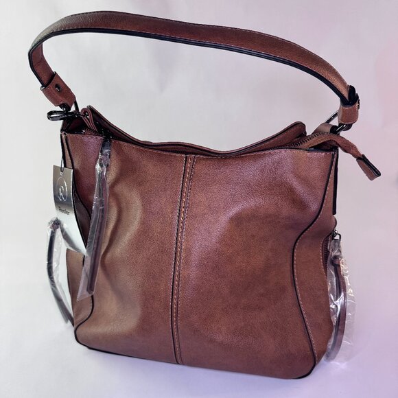 NWT Realer Soft Brown Faux Leather Hobo Crossbody Shoulder Bag - Picture 2 of 7